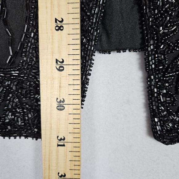 Vintage Beaded Silk Jacket Duster Coat Large Elegant Black Party Wedding Blazer - Picture 8 of 16